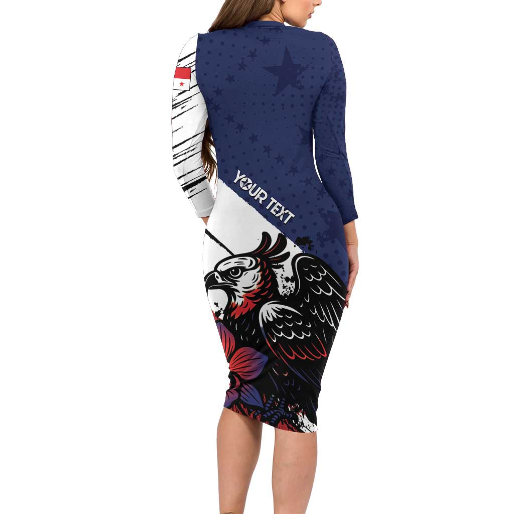 Personalized Panama Long Sleeve Bodycon Dress Harpy Eagle Bird Grunge Style