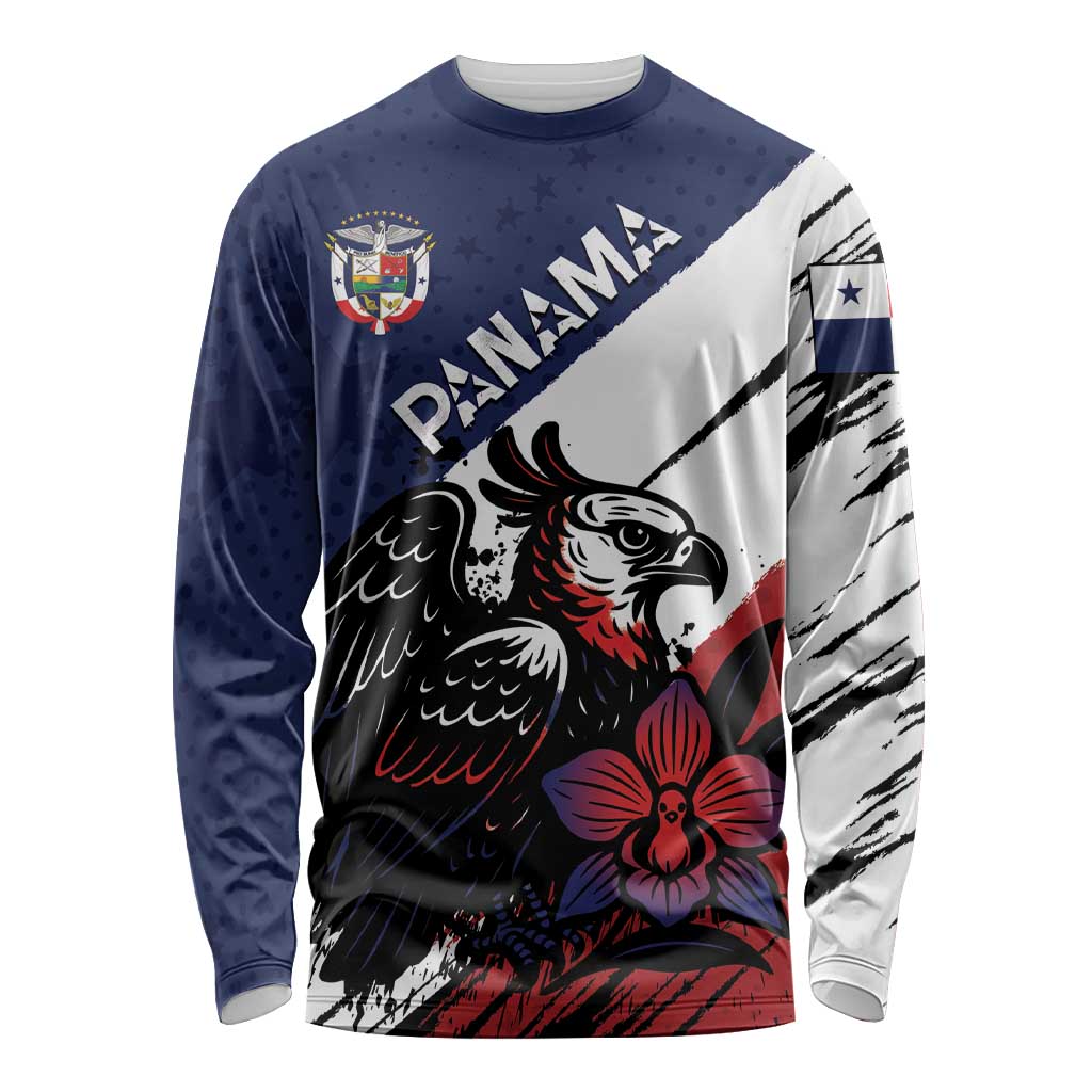Personalized Panama Long Sleeve Shirt Harpy Eagle Bird Grunge Style