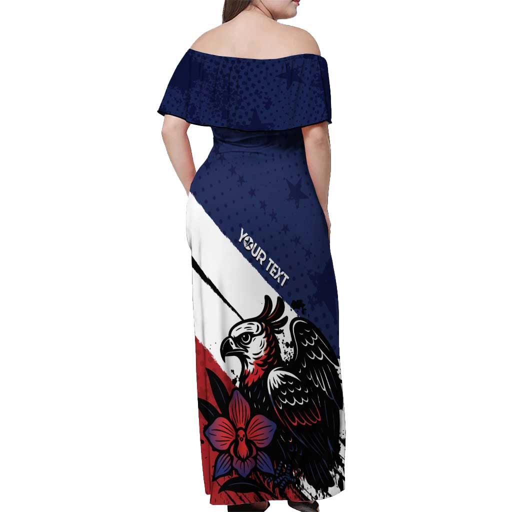 Personalized Panama Off Shoulder Maxi Dress Harpy Eagle Bird Grunge Style