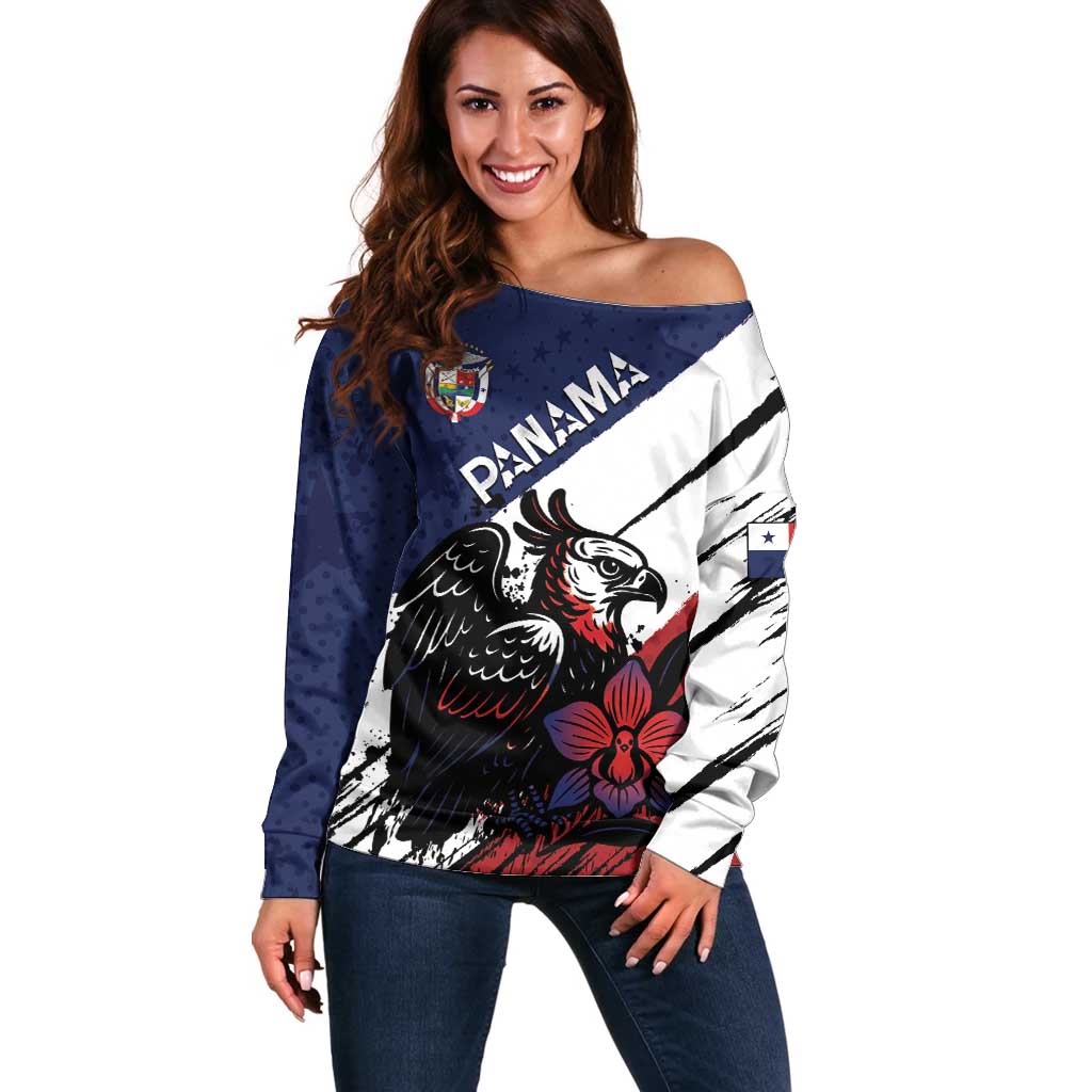 Personalized Panama Off Shoulder Sweater Harpy Eagle Bird Grunge Style