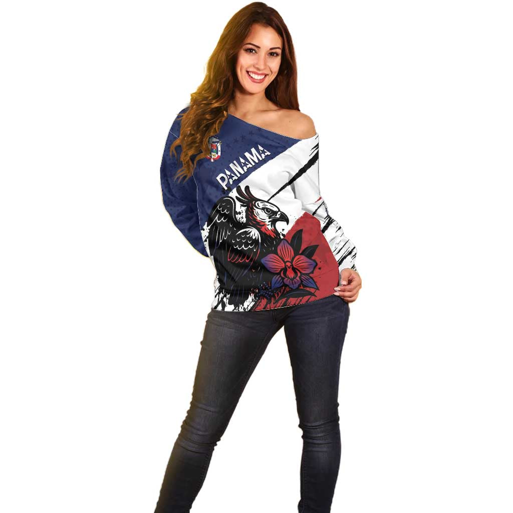 Personalized Panama Off Shoulder Sweater Harpy Eagle Bird Grunge Style