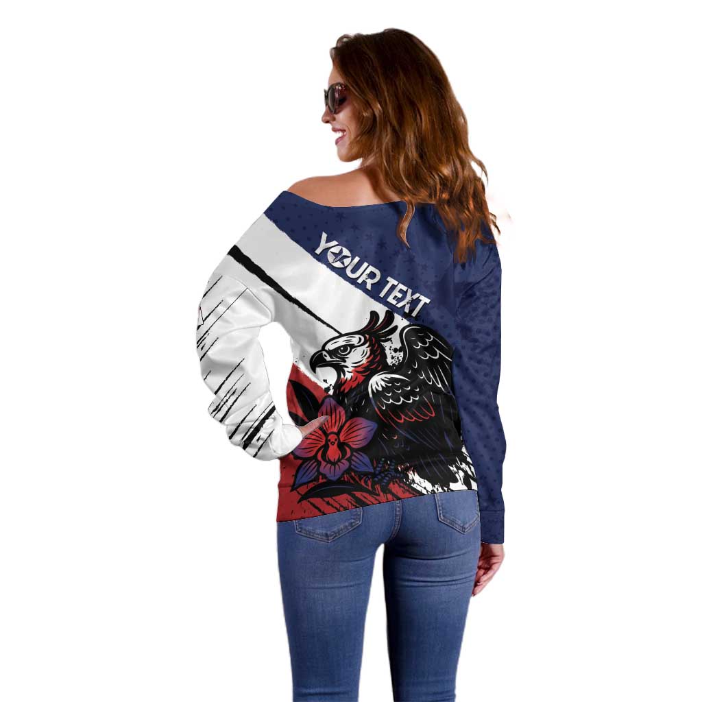 Personalized Panama Off Shoulder Sweater Harpy Eagle Bird Grunge Style