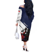 Personalized Panama Off The Shoulder Long Sleeve Dress Harpy Eagle Bird Grunge Style