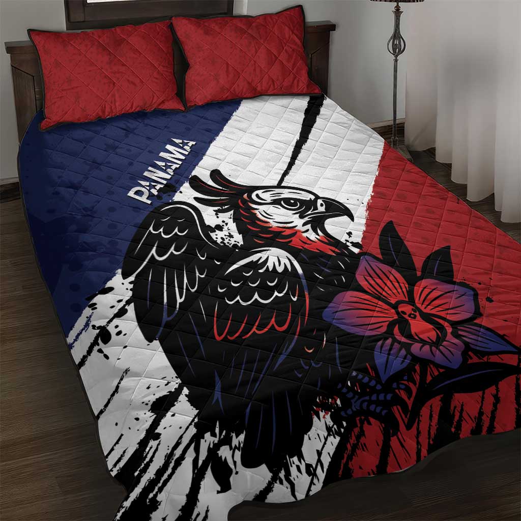 Panama Quilt Bed Set Harpy Eagle Bird Grunge Style