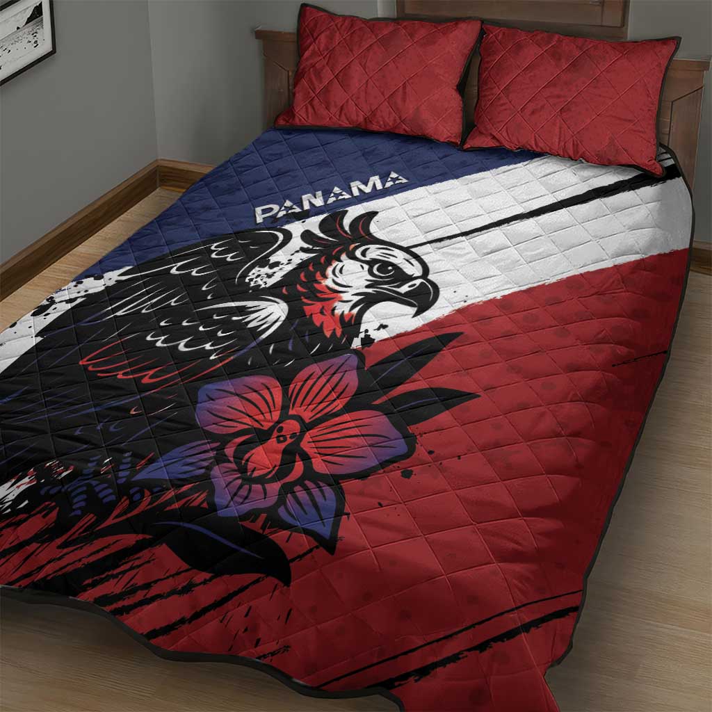 Panama Quilt Bed Set Harpy Eagle Bird Grunge Style