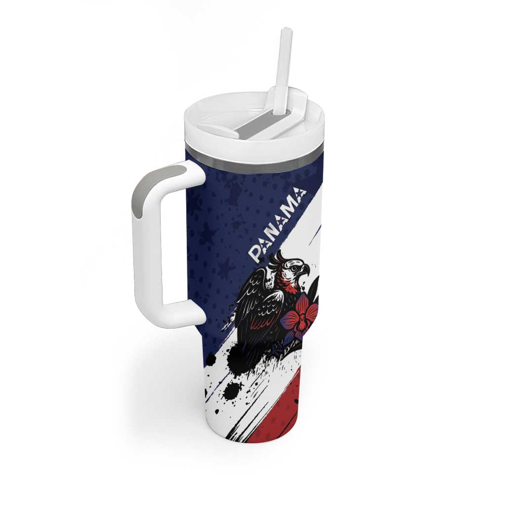 Personalized Panama Tumbler With Handle Harpy Eagle Bird Grunge Style