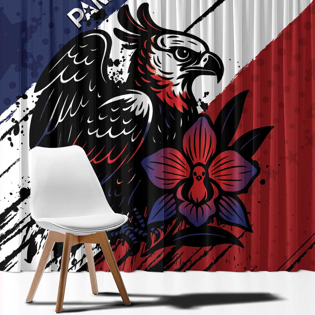 Panama Window Curtain Harpy Eagle Bird Grunge Style