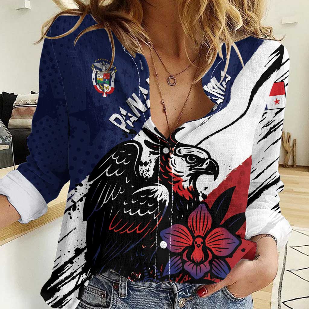 Personalized Panama Women Casual Shirt Harpy Eagle Bird Grunge Style