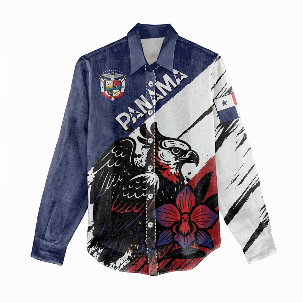 Personalized Panama Women Casual Shirt Harpy Eagle Bird Grunge Style