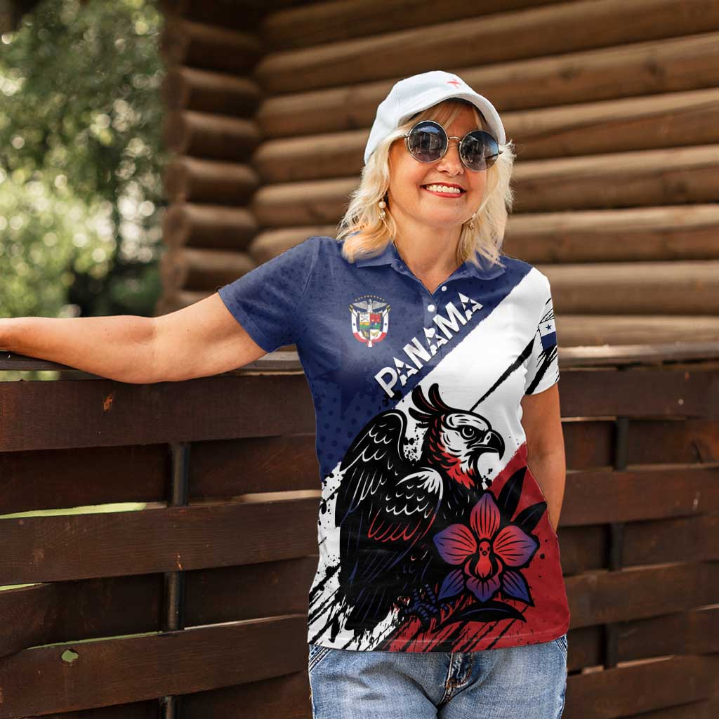 Personalized Panama Women Polo Shirt Harpy Eagle Bird Grunge Style