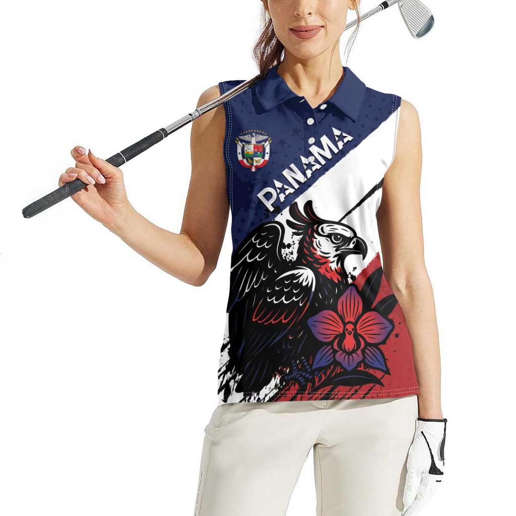 Personalized Panama Women Sleeveless Polo Shirt Harpy Eagle Bird Grunge Style