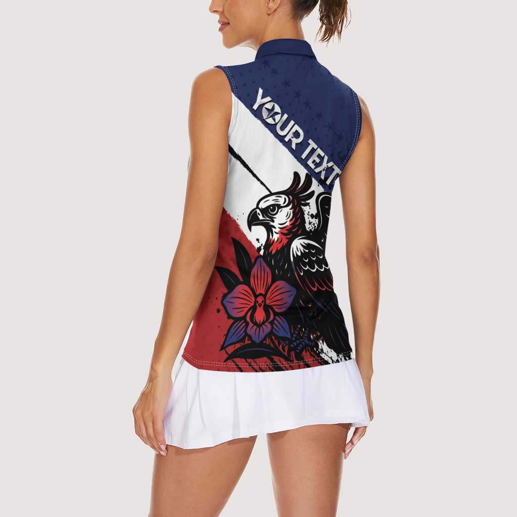 Personalized Panama Women Sleeveless Polo Shirt Harpy Eagle Bird Grunge Style