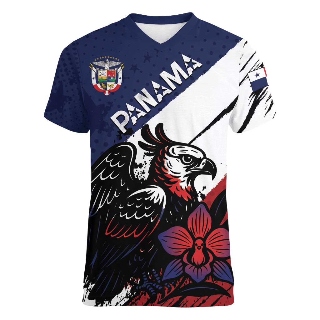 Personalized Panama Women V-Neck T-Shirt Harpy Eagle Bird Grunge Style