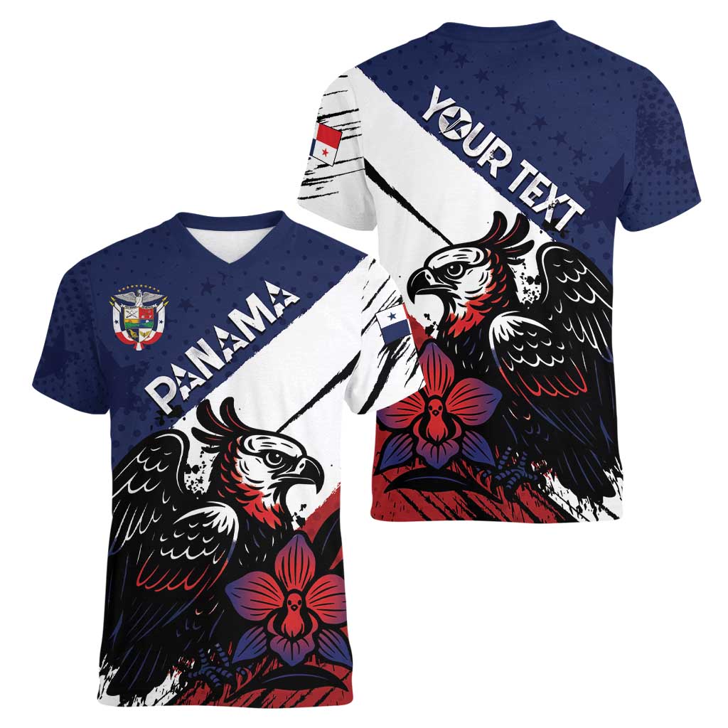 Personalized Panama Women V-Neck T-Shirt Harpy Eagle Bird Grunge Style