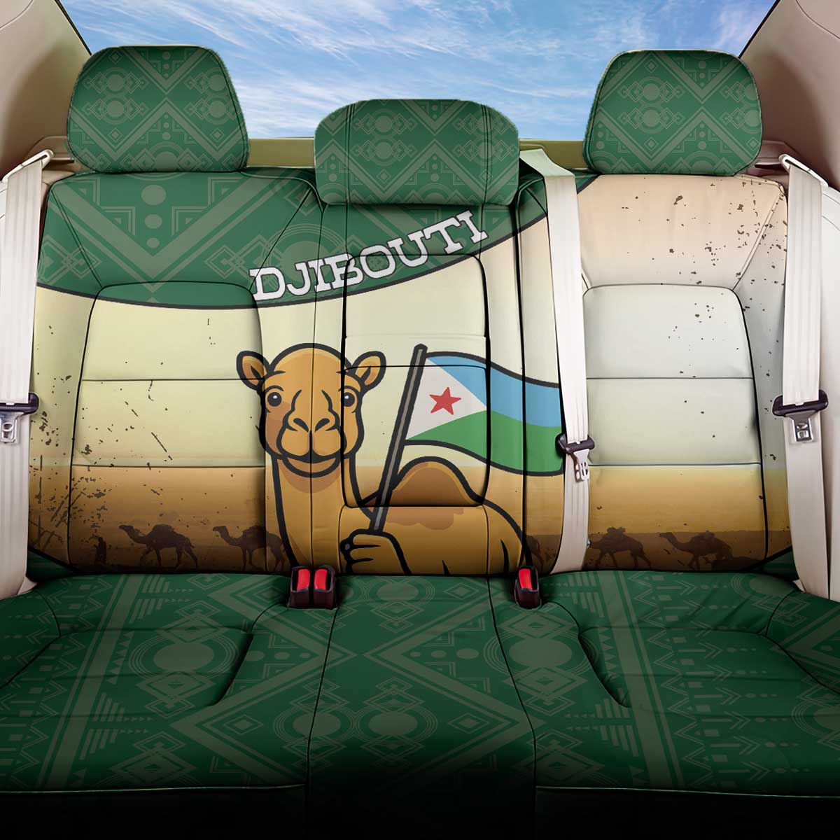 Djibouti Back Car Seat Cover Camel Holding Jabuuti Flag