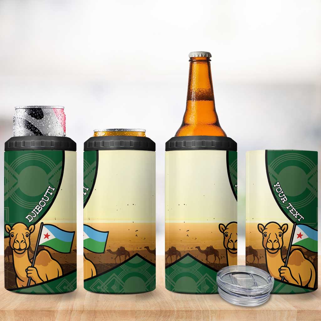 Personalized Djibouti 4 in 1 Can Cooler Tumbler Camel Holding Jabuuti Flag