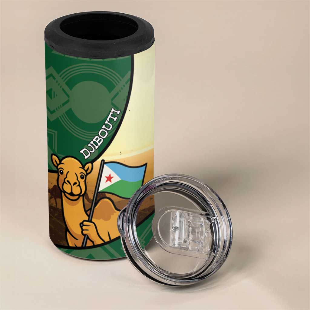 Personalized Djibouti 4 in 1 Can Cooler Tumbler Camel Holding Jabuuti Flag