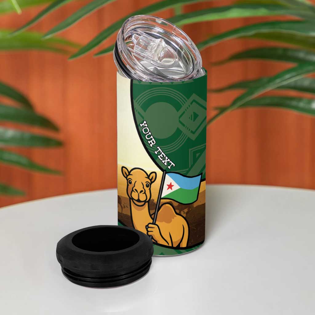 Personalized Djibouti 4 in 1 Can Cooler Tumbler Camel Holding Jabuuti Flag