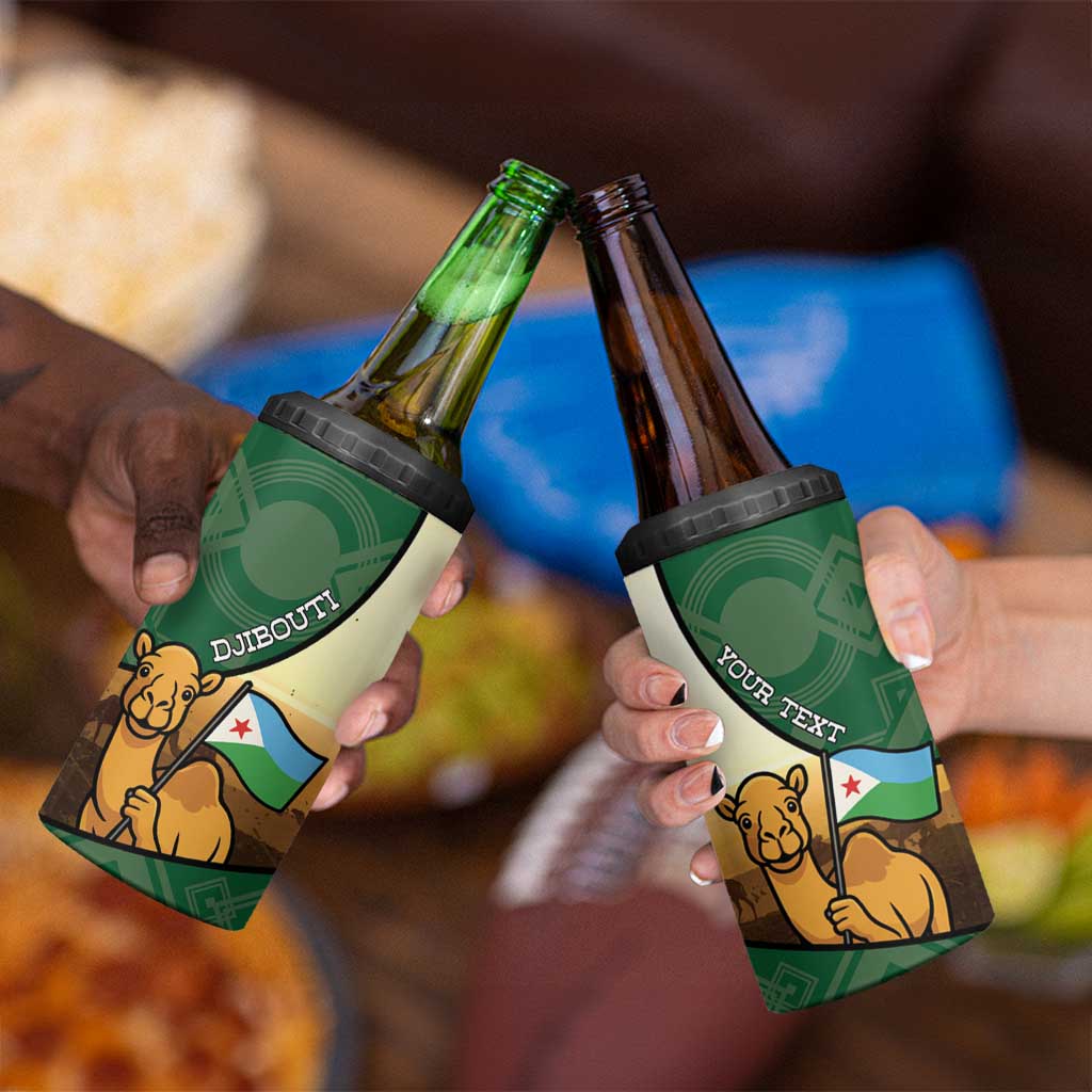 Personalized Djibouti 4 in 1 Can Cooler Tumbler Camel Holding Jabuuti Flag