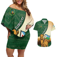 Personalized Djibouti Couples Matching Off Shoulder Short Dress and Hawaiian Shirt Camel Holding Jabuuti Flag