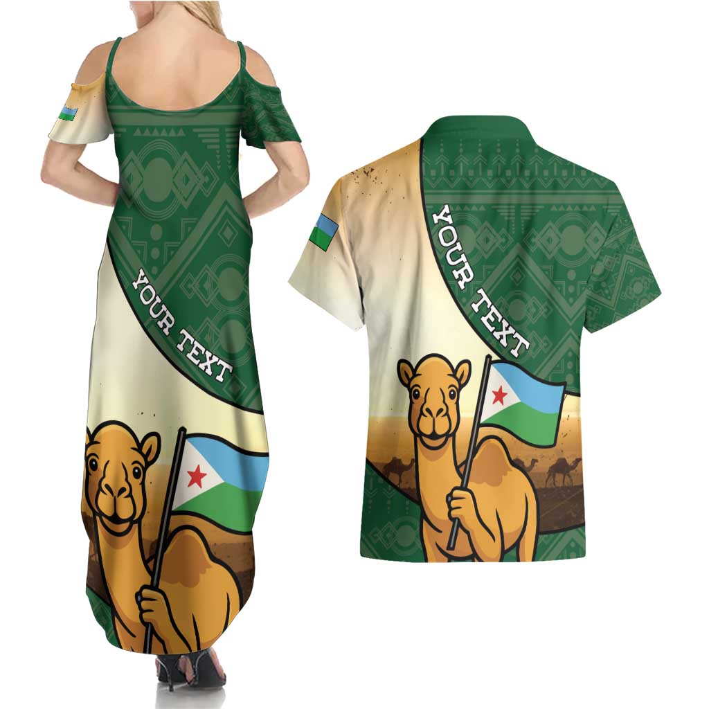 Personalized Djibouti Couples Matching Summer Maxi Dress and Hawaiian Shirt Camel Holding Jabuuti Flag