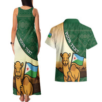 Personalized Djibouti Couples Matching Tank Maxi Dress and Hawaiian Shirt Camel Holding Jabuuti Flag