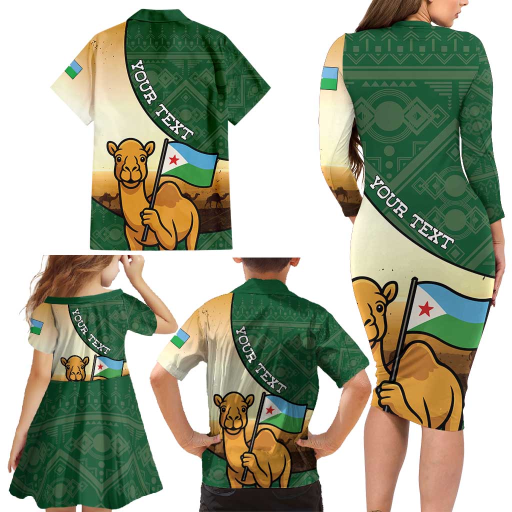 Personalized Djibouti Family Matching Long Sleeve Bodycon Dress and Hawaiian Shirt Camel Holding Jabuuti Flag