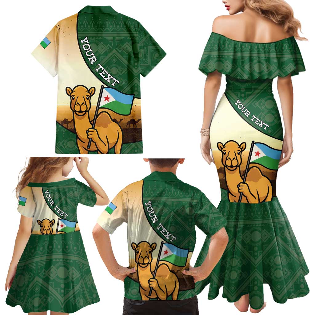 Personalized Djibouti Family Matching Mermaid Dress and Hawaiian Shirt Camel Holding Jabuuti Flag