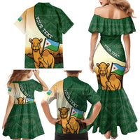 Personalized Djibouti Family Matching Mermaid Dress and Hawaiian Shirt Camel Holding Jabuuti Flag