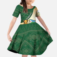Personalized Djibouti Family Matching Off The Shoulder Long Sleeve Dress and Hawaiian Shirt Camel Holding Jabuuti Flag