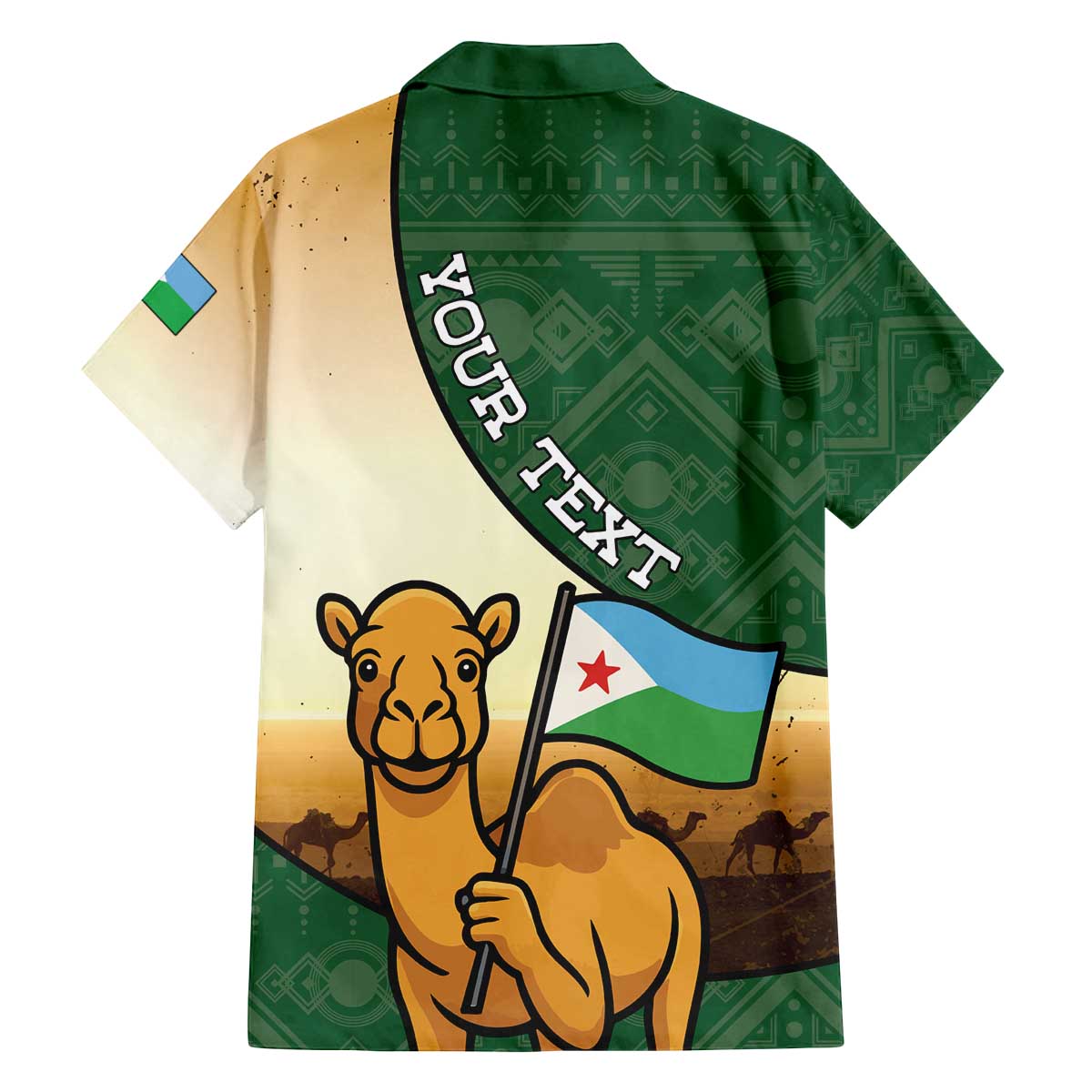 Personalized Djibouti Family Matching Off The Shoulder Long Sleeve Dress and Hawaiian Shirt Camel Holding Jabuuti Flag
