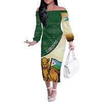 Personalized Djibouti Family Matching Off The Shoulder Long Sleeve Dress and Hawaiian Shirt Camel Holding Jabuuti Flag