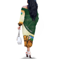 Personalized Djibouti Family Matching Off The Shoulder Long Sleeve Dress and Hawaiian Shirt Camel Holding Jabuuti Flag