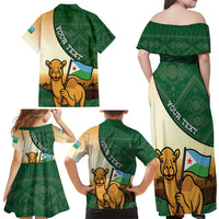 Personalized Djibouti Family Matching Off Shoulder Maxi Dress and Hawaiian Shirt Camel Holding Jabuuti Flag