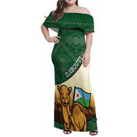 Personalized Djibouti Family Matching Off Shoulder Maxi Dress and Hawaiian Shirt Camel Holding Jabuuti Flag