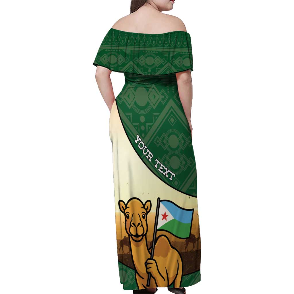 Personalized Djibouti Family Matching Off Shoulder Maxi Dress and Hawaiian Shirt Camel Holding Jabuuti Flag