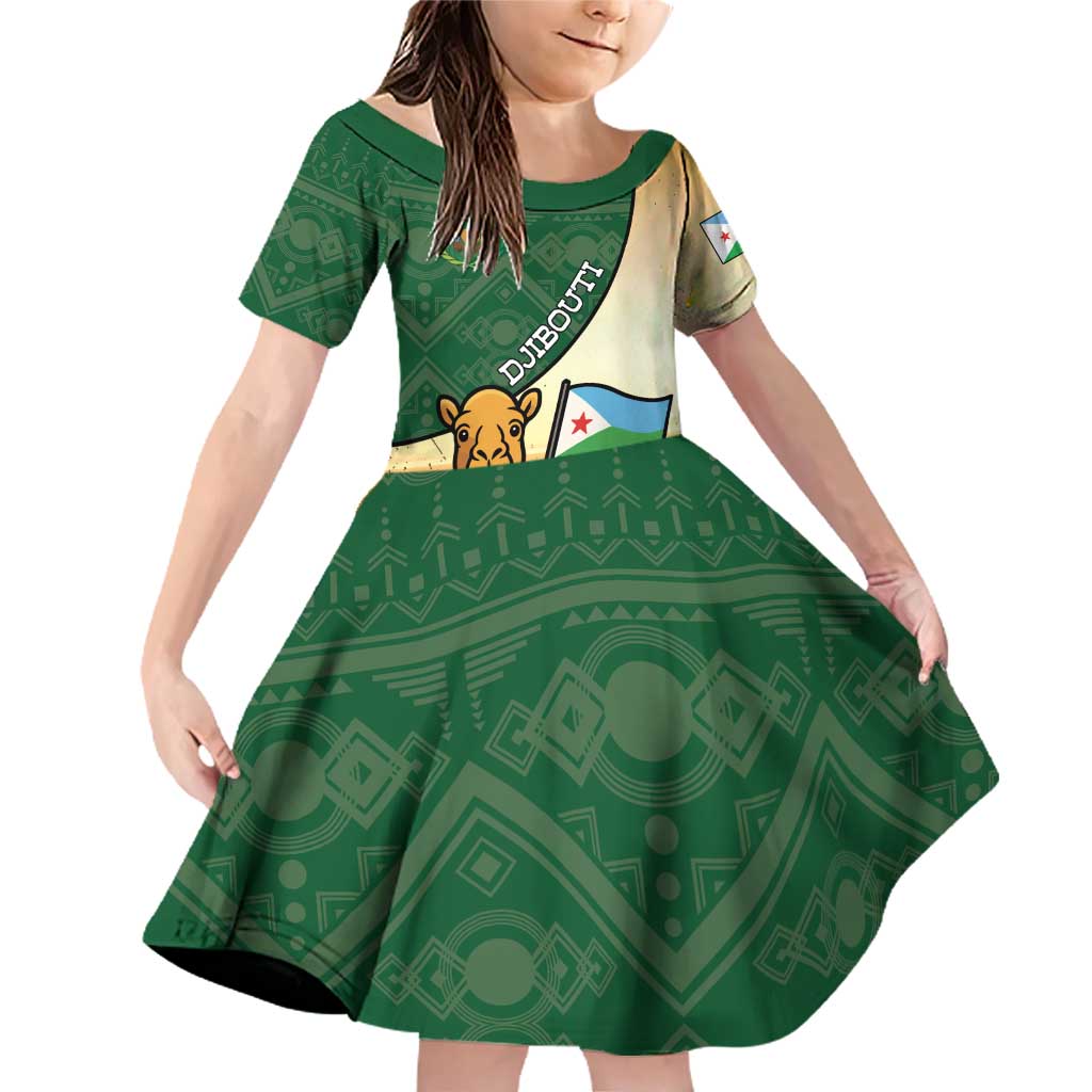 Personalized Djibouti Family Matching Off Shoulder Short Dress and Hawaiian Shirt Camel Holding Jabuuti Flag