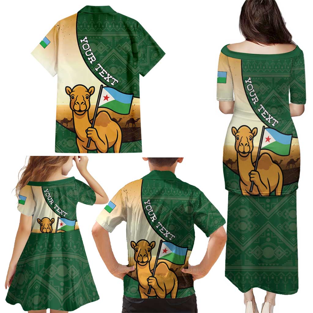 Personalized Djibouti Family Matching Puletasi and Hawaiian Shirt Camel Holding Jabuuti Flag
