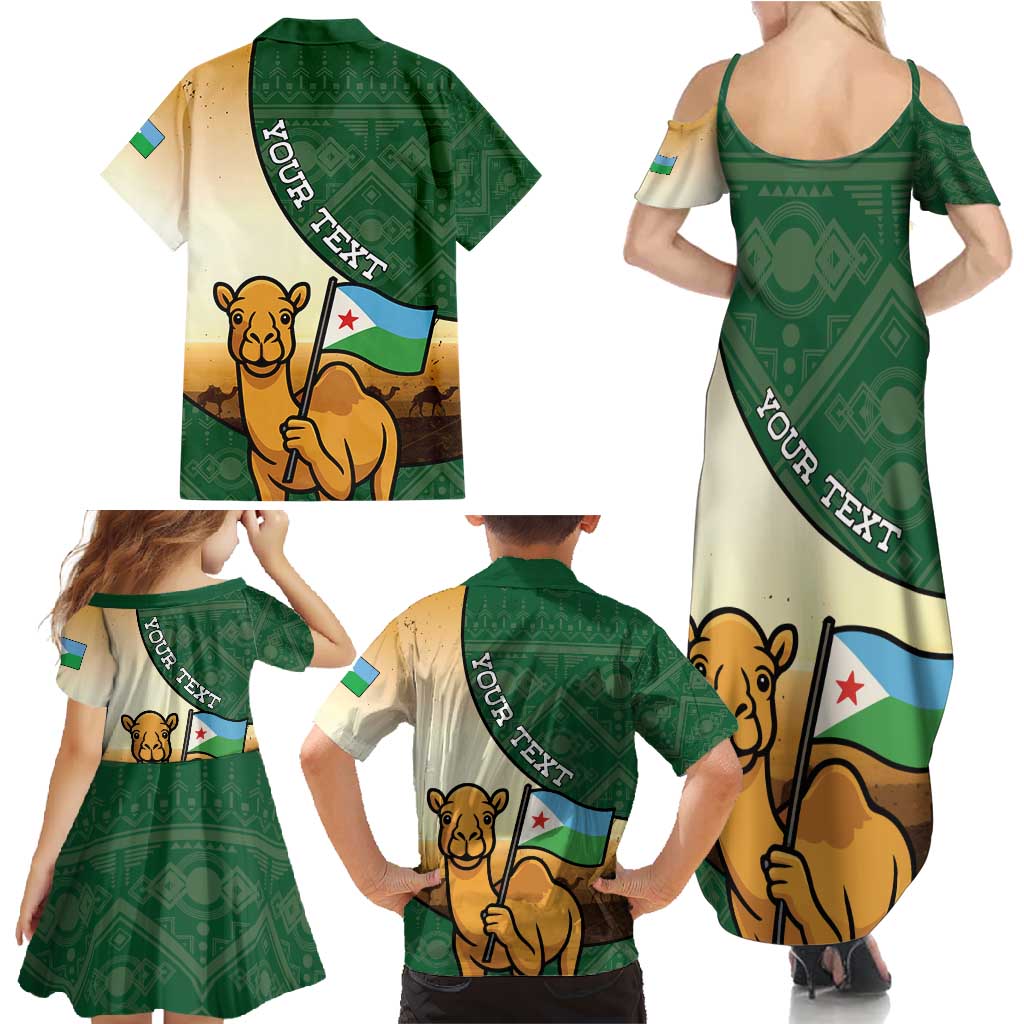 Personalized Djibouti Family Matching Summer Maxi Dress and Hawaiian Shirt Camel Holding Jabuuti Flag