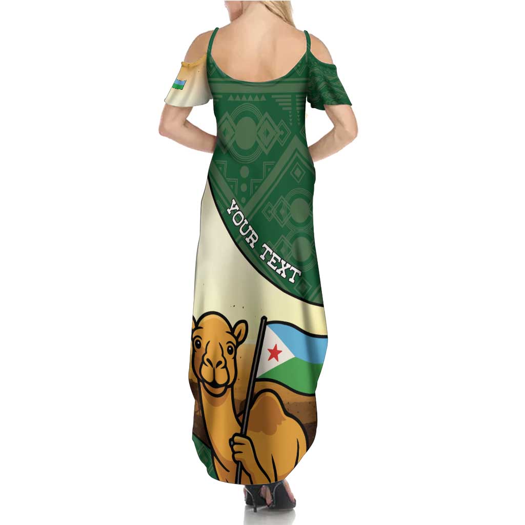 Personalized Djibouti Family Matching Summer Maxi Dress and Hawaiian Shirt Camel Holding Jabuuti Flag