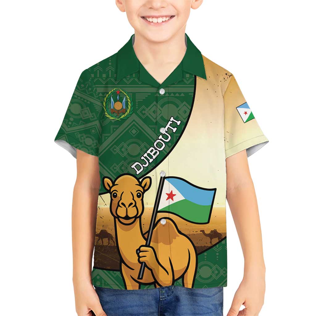 Personalized Djibouti Family Matching Summer Maxi Dress and Hawaiian Shirt Camel Holding Jabuuti Flag