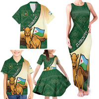 Personalized Djibouti Family Matching Tank Maxi Dress and Hawaiian Shirt Camel Holding Jabuuti Flag