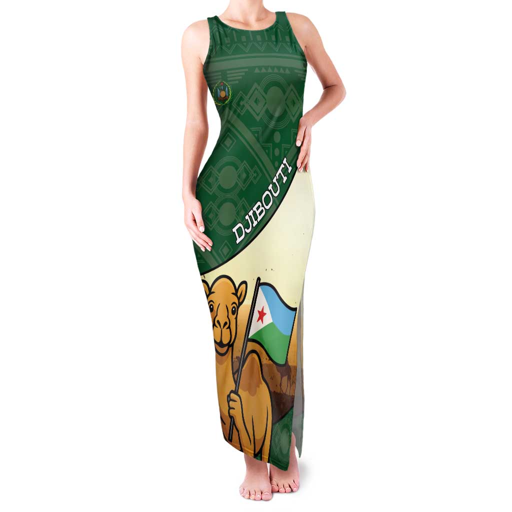 Personalized Djibouti Family Matching Tank Maxi Dress and Hawaiian Shirt Camel Holding Jabuuti Flag