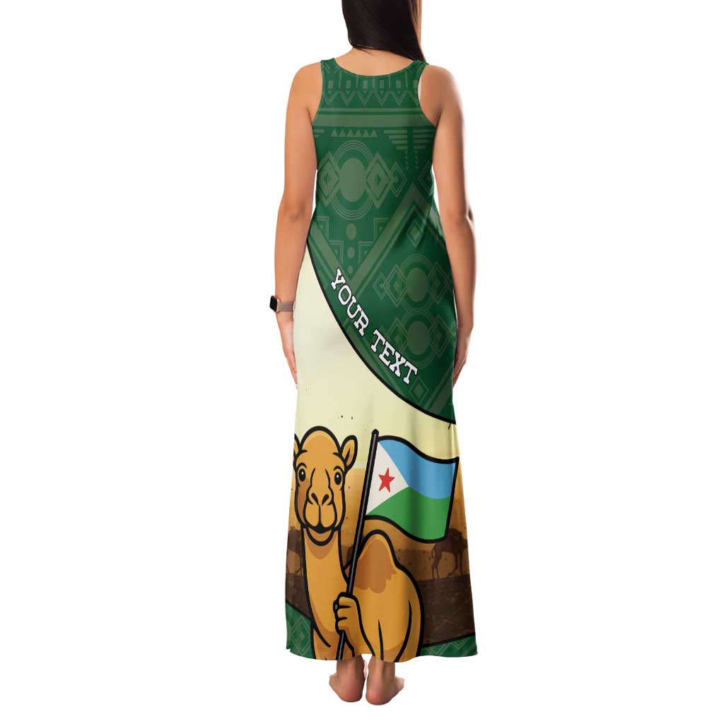 Personalized Djibouti Family Matching Tank Maxi Dress and Hawaiian Shirt Camel Holding Jabuuti Flag