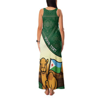 Personalized Djibouti Family Matching Tank Maxi Dress and Hawaiian Shirt Camel Holding Jabuuti Flag