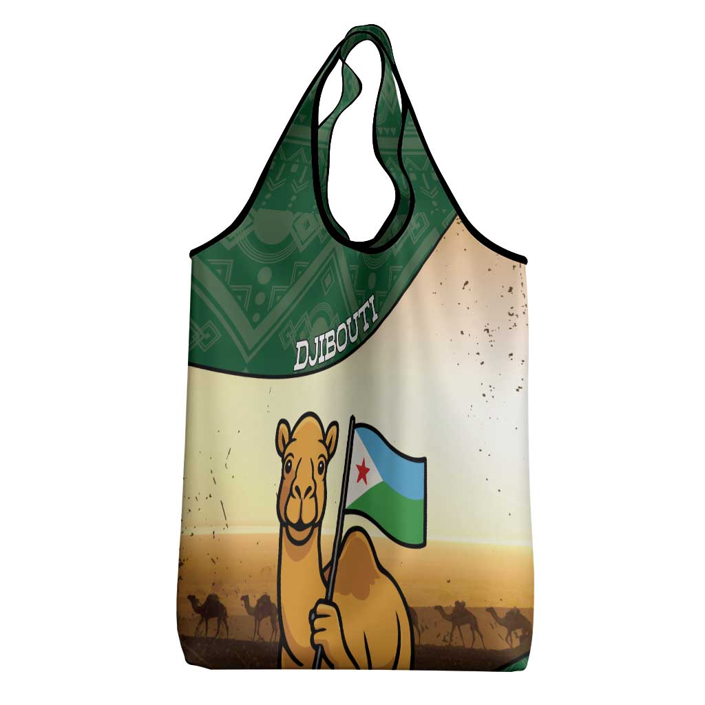 Djibouti Grocery Bag Camel Holding Jabuuti Flag