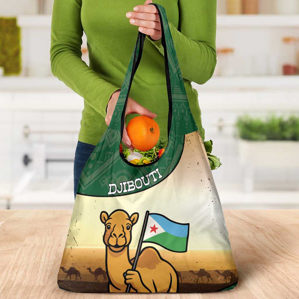 Djibouti Grocery Bag Camel Holding Jabuuti Flag