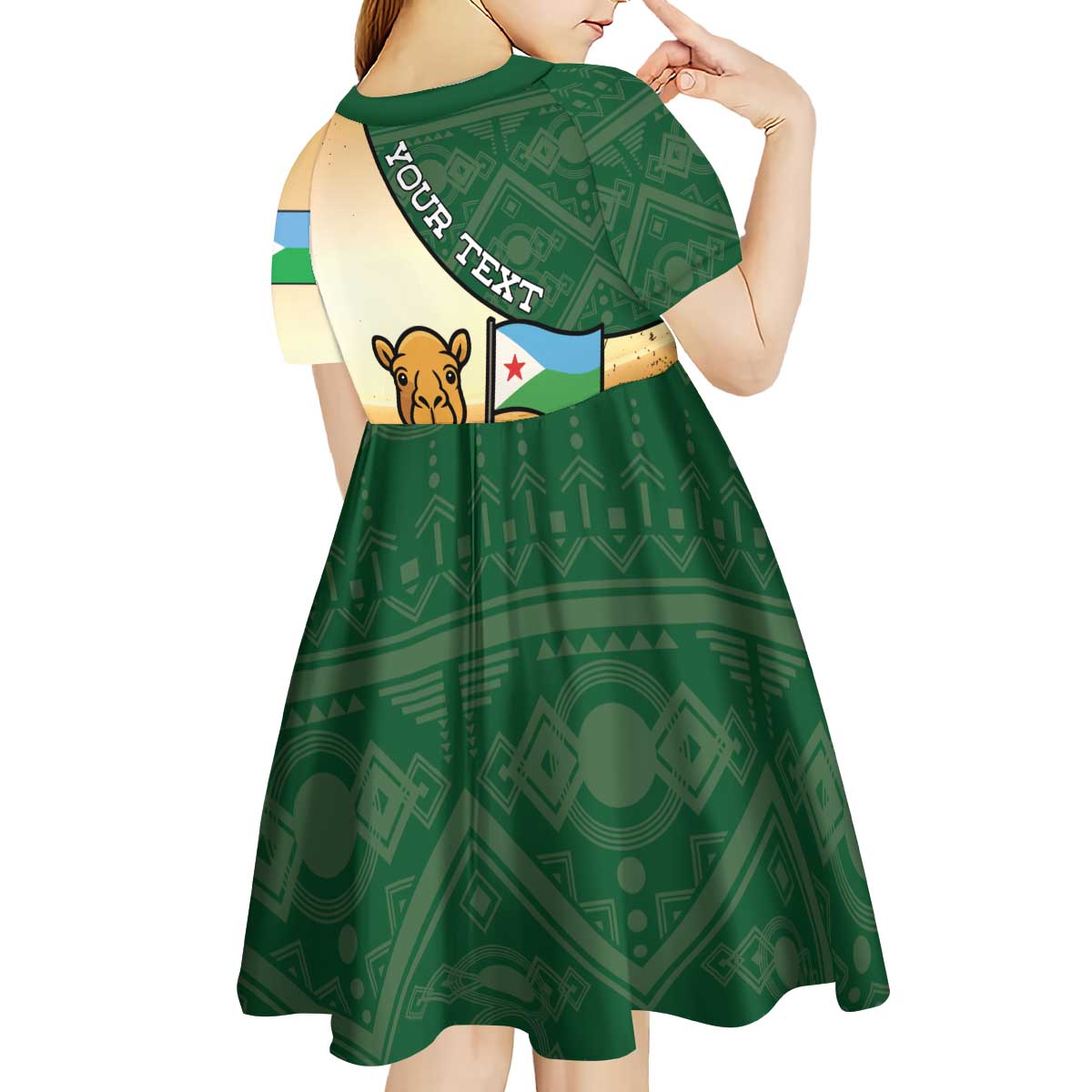 Personalized Djibouti Kid Short Sleeve Dress Camel Holding Jabuuti Flag