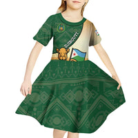 Personalized Djibouti Kid Short Sleeve Dress Camel Holding Jabuuti Flag