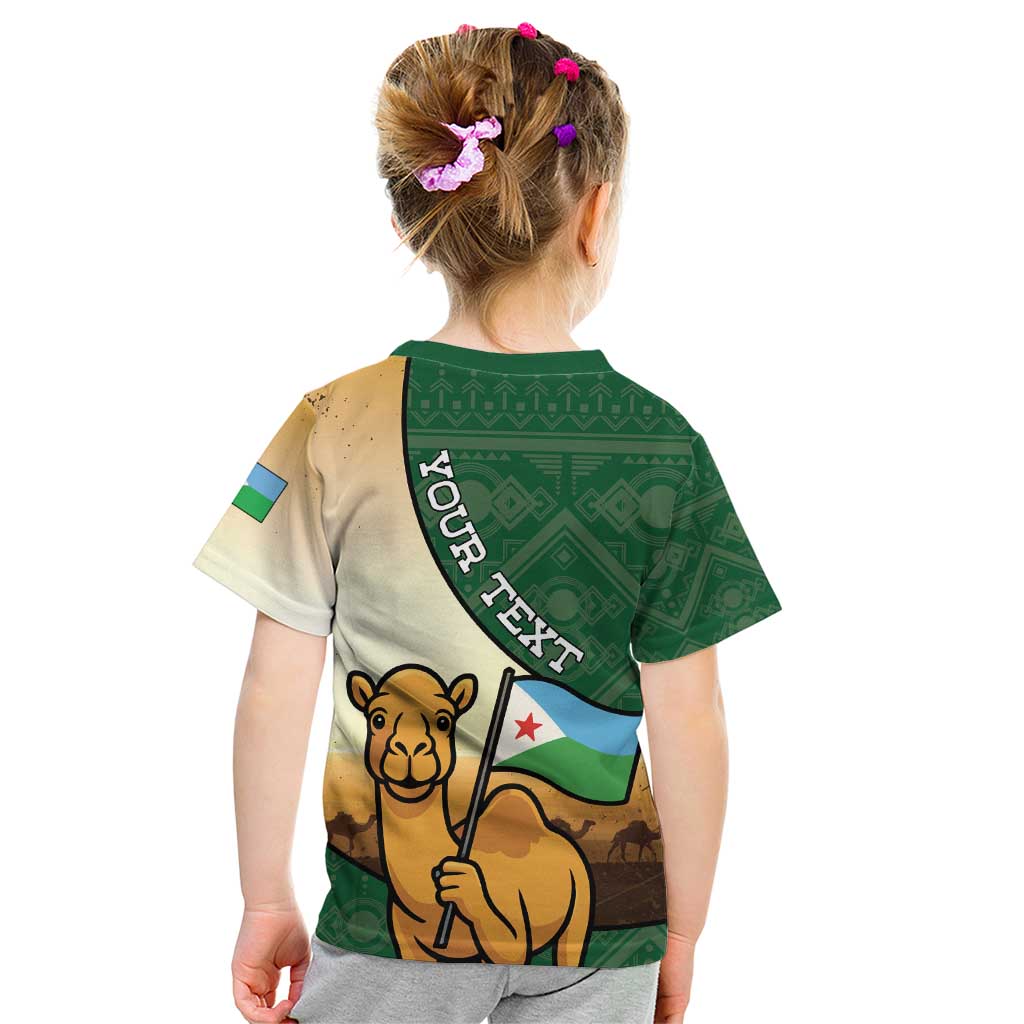 Personalized Djibouti Kid T Shirt Camel Holding Jabuuti Flag